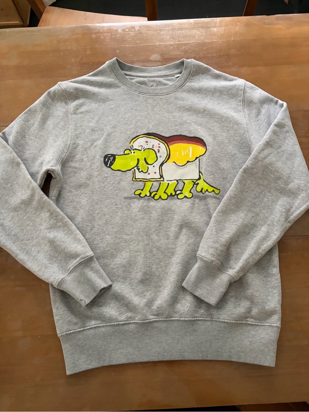 Gray Sweatshirt with Playful Sandwich Dog Graphic